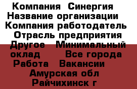 Компания «Синергия › Название организации ­ Компания-работодатель › Отрасль предприятия ­ Другое › Минимальный оклад ­ 1 - Все города Работа » Вакансии   . Амурская обл.,Райчихинск г.